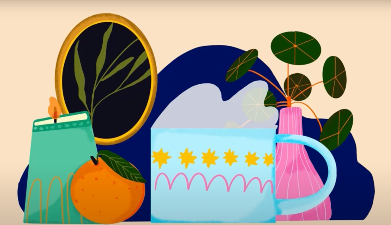 Thumbnail image showing various items on a table, with a large steaming mug in the centre.