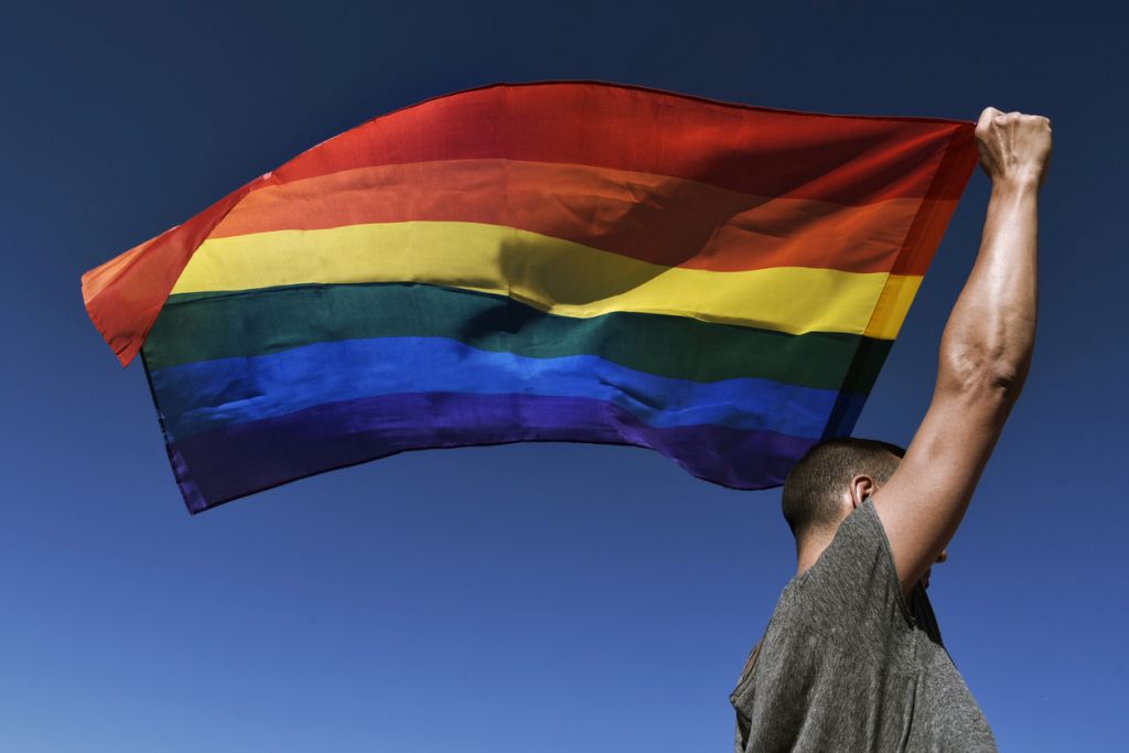 Illustrative image of a person holding an LGBTQIA+ flag.