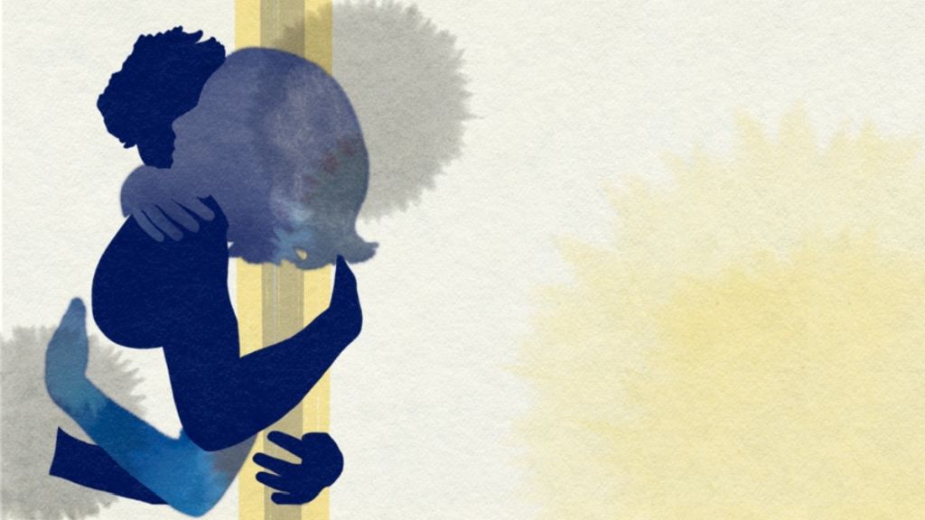 Illustration of the outlines of two people embracing.