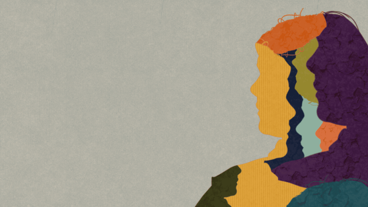 Artsy graphic showing multiple overlapping faces against a dark background.