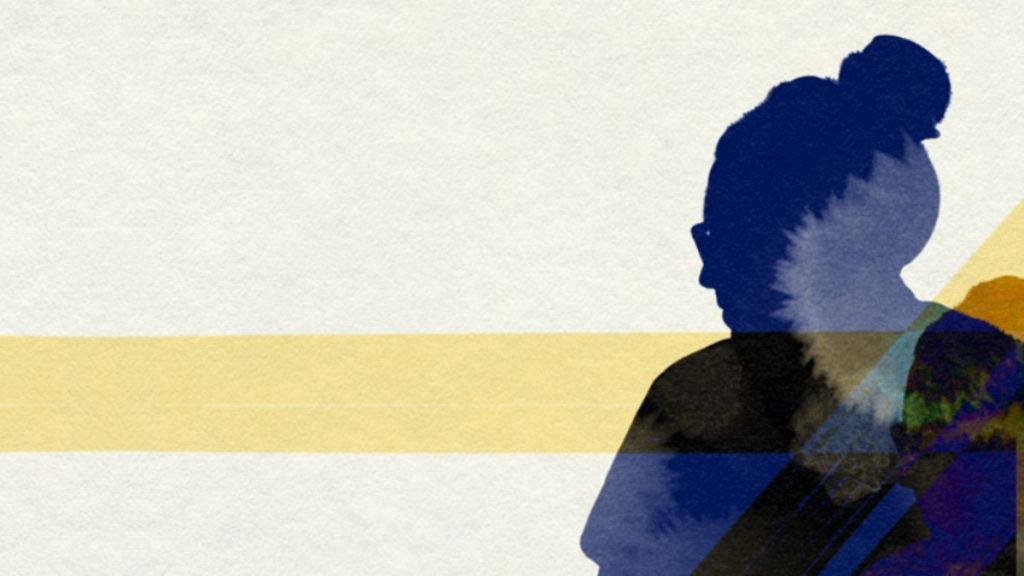 Illustration of a person looking off to the side against a pale background with a yellow stripe.