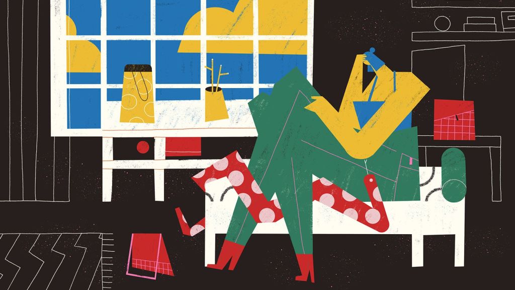 Illustration of a person sitting on a sofa deep in thought