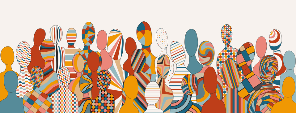 Group of abstract silhouettes of diverse people.