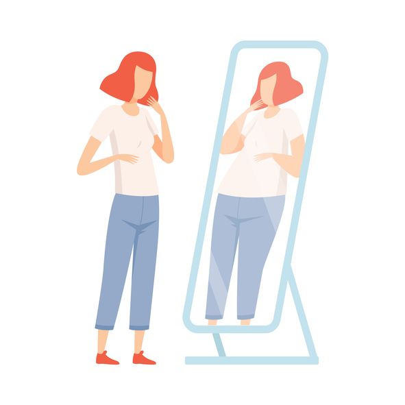 Illustrative image of a person looking into a mirror.