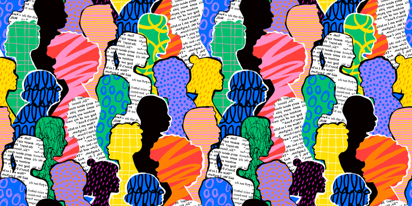 Abstract illustration of diverse crowd of people, all in silhouette.