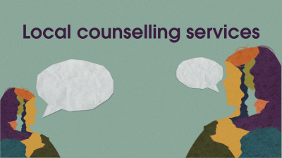 Local counselling services illustration image of two colourful people talking