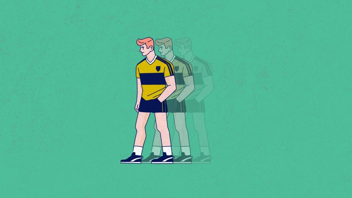 Illustration of ginger haired person wearing rugby uniform
