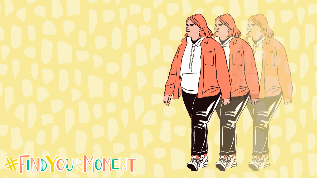 Illustration of the same person repeated three times, each figure becoming more faded, against a yellow background.