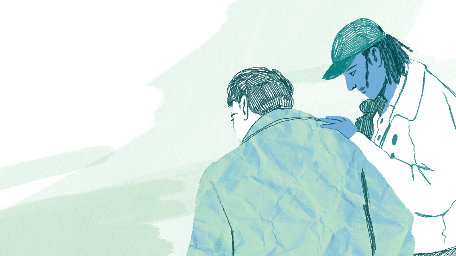 Illustration of a person consoling another person.