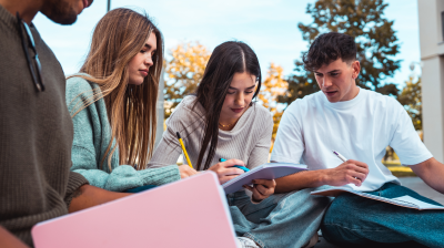 Group of young people looking at their work
