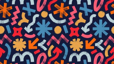 Illustration of colored brush-drawn geometric shapes.