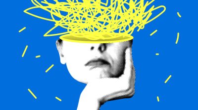 Illustration of an upset person propping their head up with their hand.
