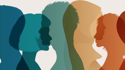 Group of silhouettes of men and women.