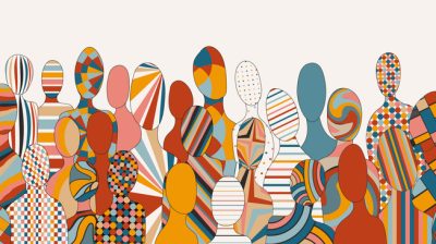 Group of abstract silhouettes of diverse people.