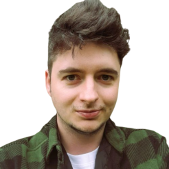james smiles at camera
