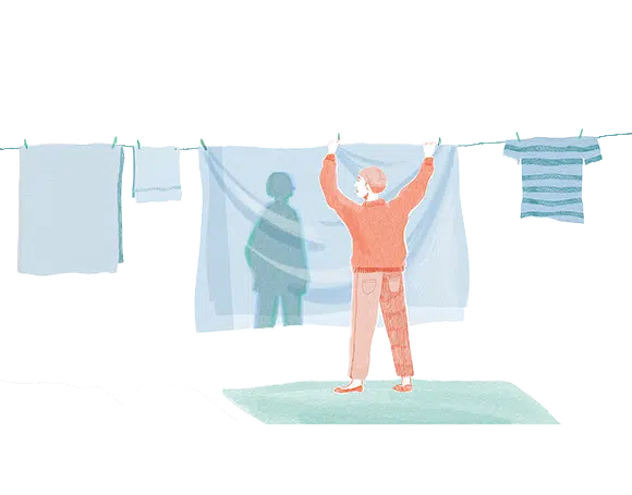 illustration of person hanging clothes on line