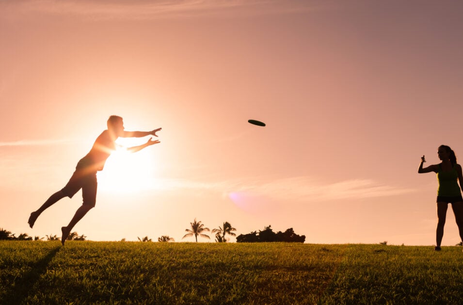 Ultimate Frisbee Silhouette | Frisbee Jumping Catch | Póster