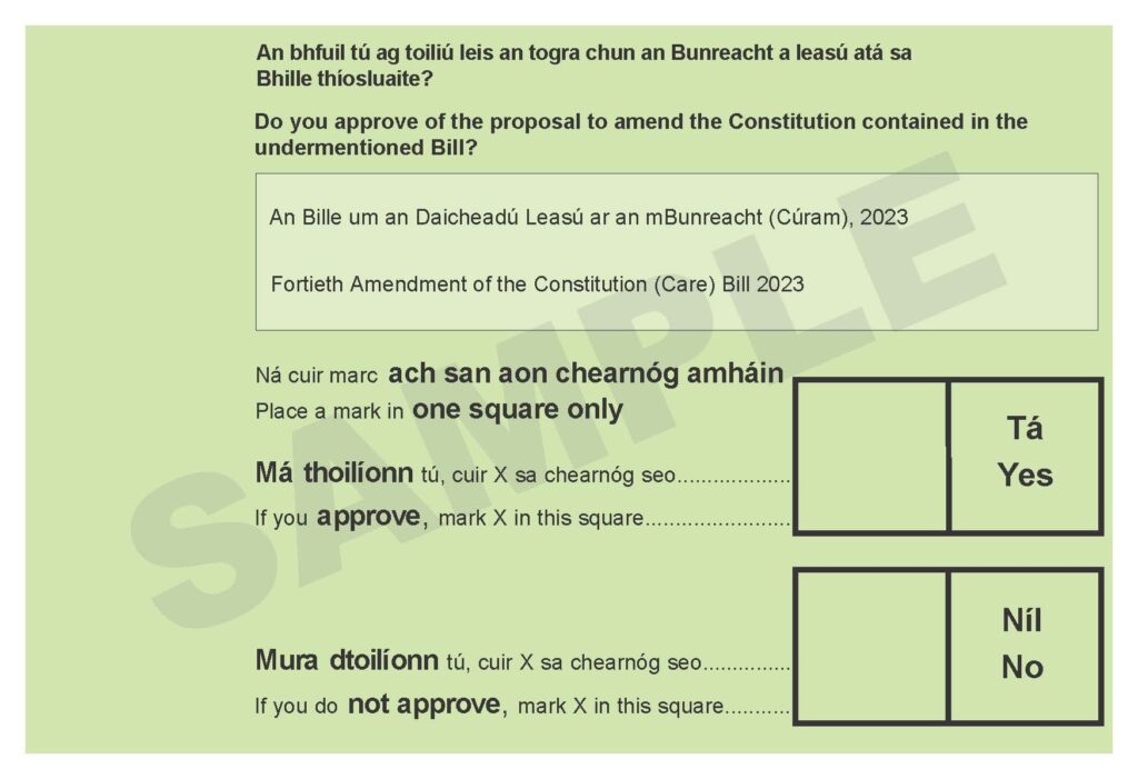 Sample ballot paper for a referendum in Ireland.