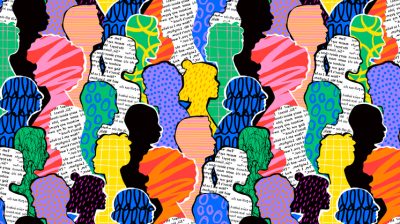 Abstract illustration of diverse crowd of people, all in silhouette.
