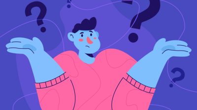 Illustration of a cartoon figure shrugging and looking confused, with question marks above their head.