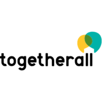 Togetherall logo with a yellow and teal speech bubble overlapping