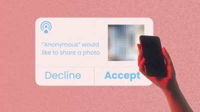 A phone message with a blurred out image