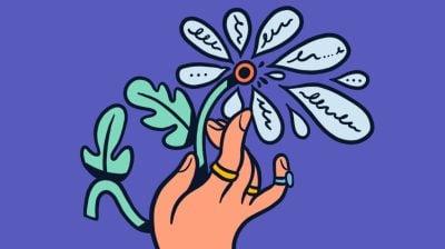 illustration of a hand holding a white flower