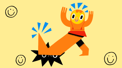 Illustrated character stamping on creature