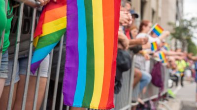 Gay rainbow flags at Montreal gay pride parade