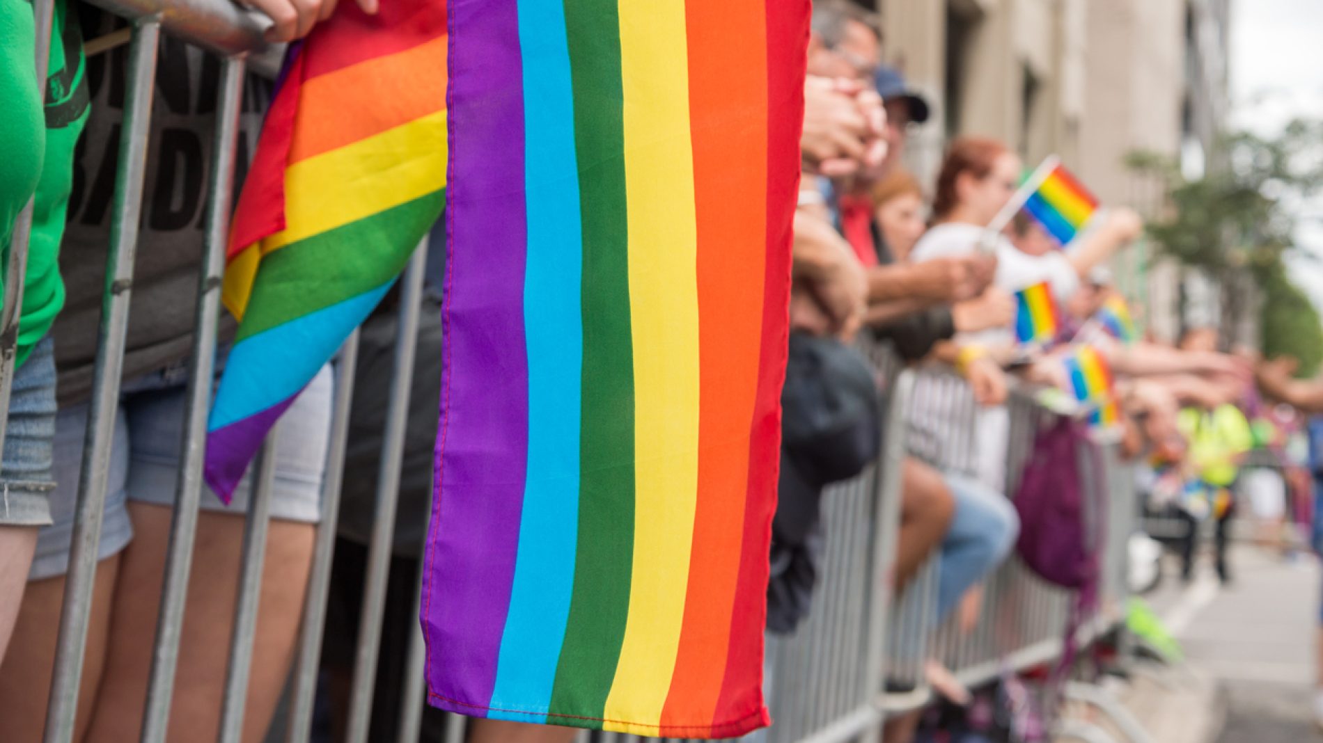 Gay rainbow flags at Montreal gay pride parade