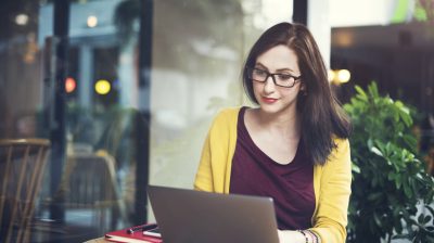 Woman Laptop Browsing Searching Social Networking Technology Concept