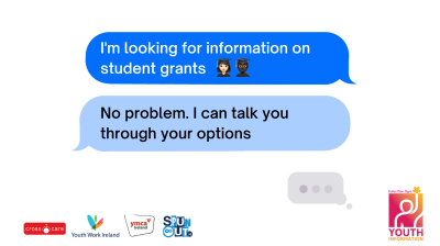 A young person asking for help with their SUSI grant over the YIChat