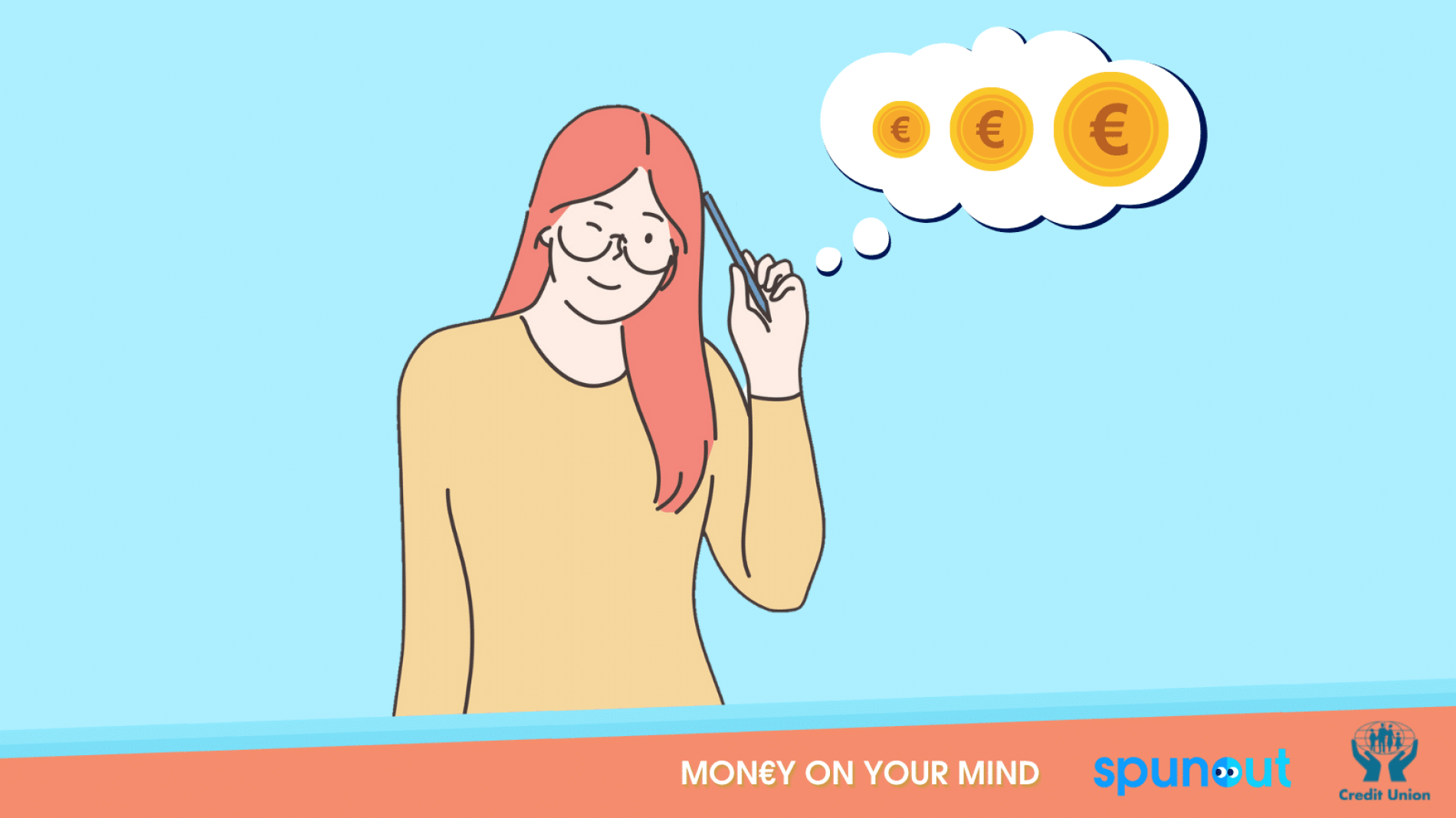 Illustration of a person with a thought bubble thinking about money