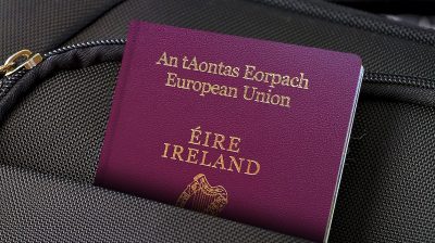 A close-up image of an Irish passport