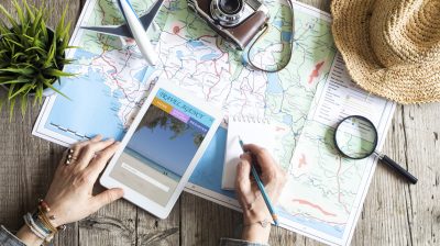 Travel planning concept on map
