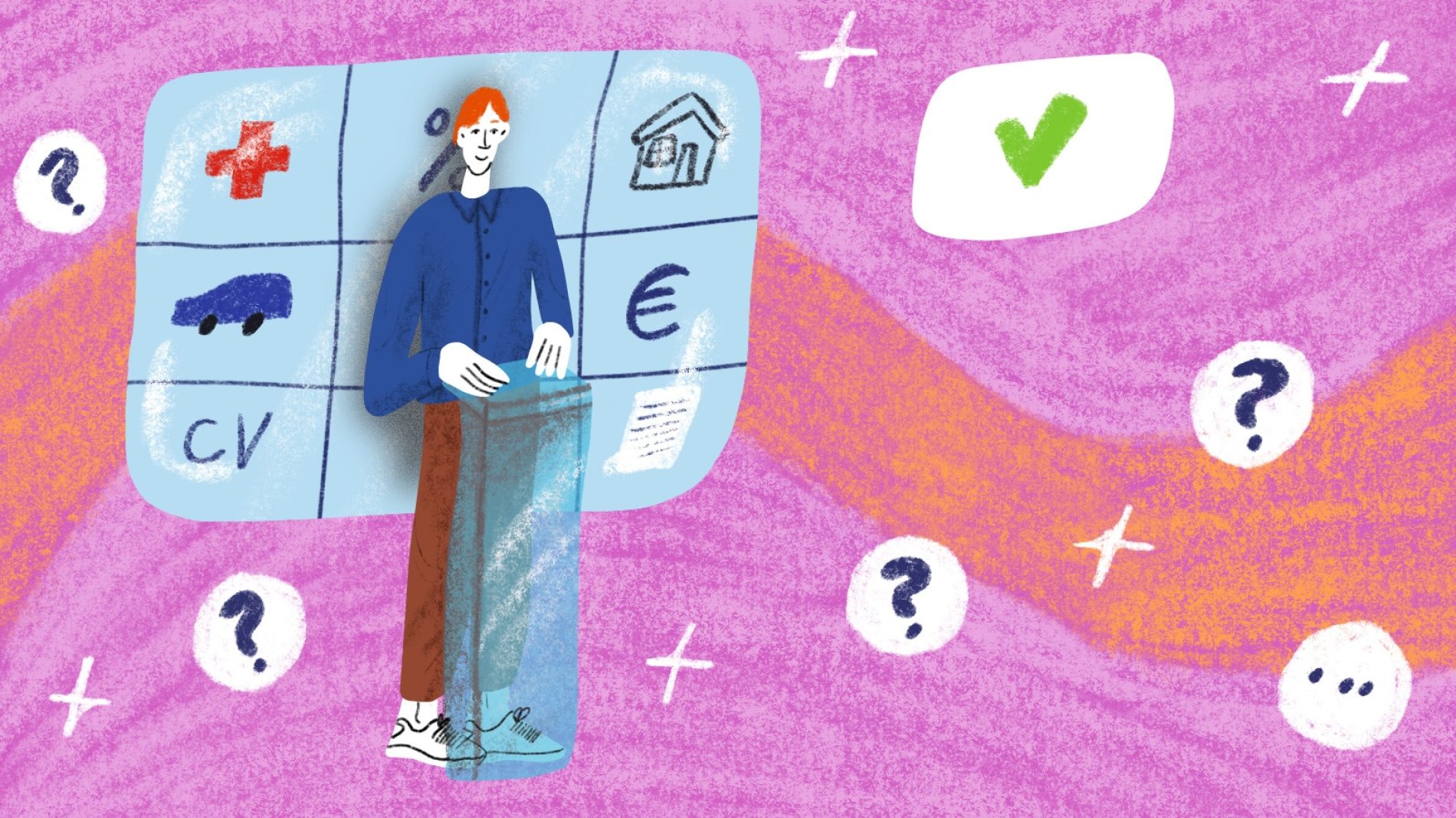 Illustration of a man on the set of a quiz show