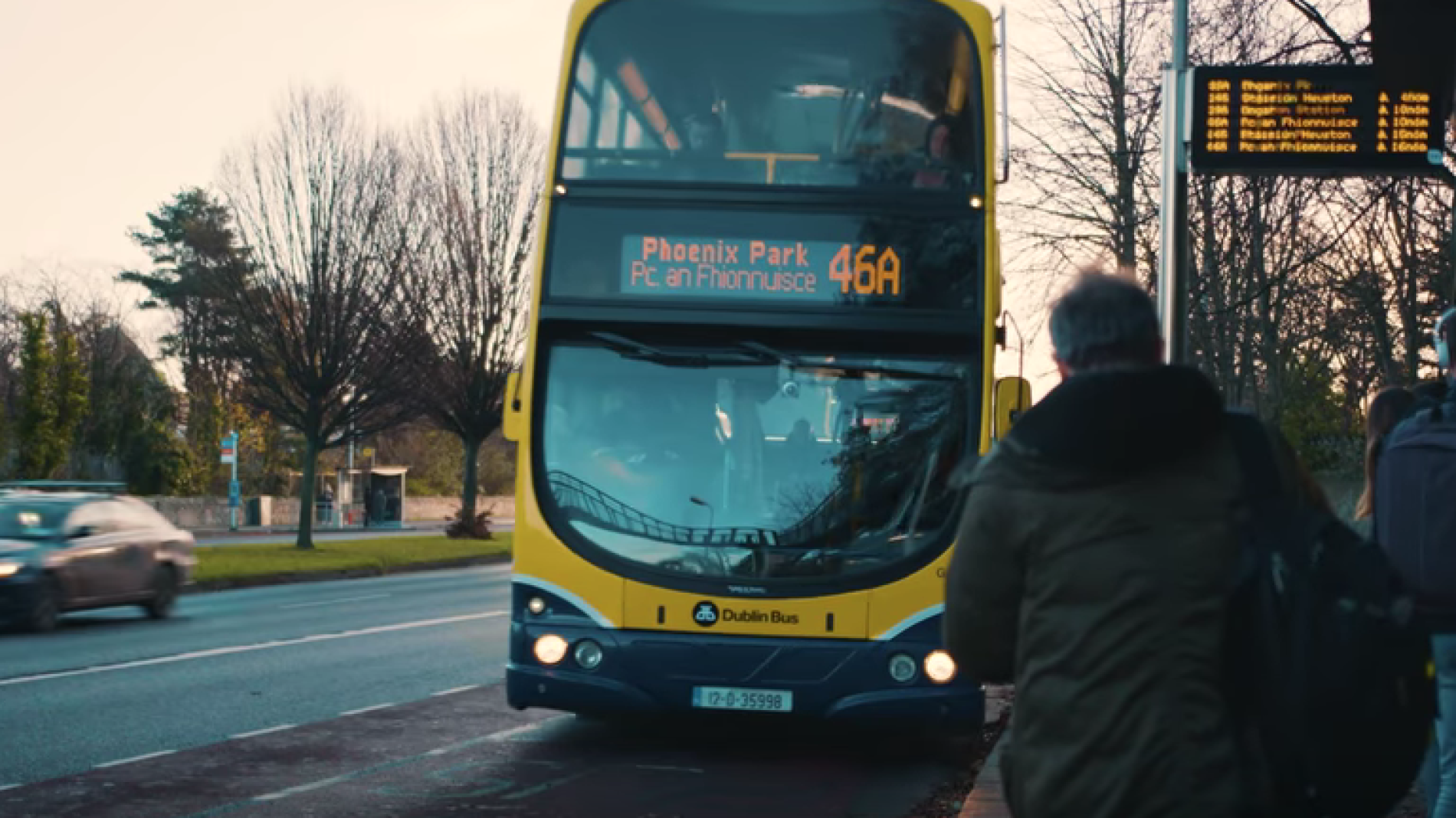 A Dublin Bus pulling in at a stop