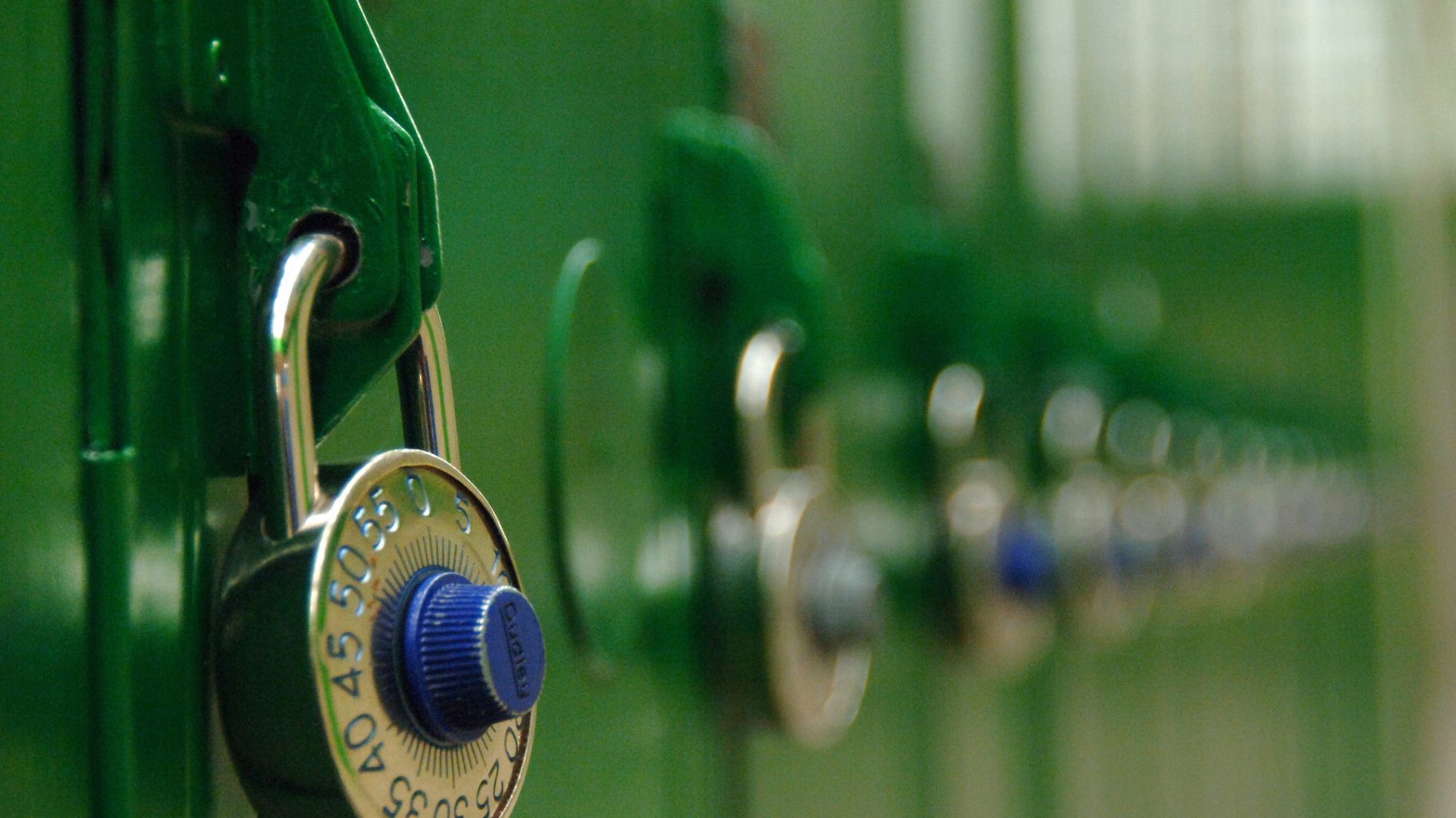 Close up of padlocks on lockers.