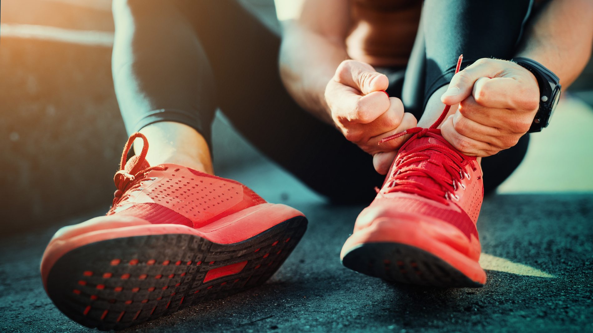 Tying sports shoes