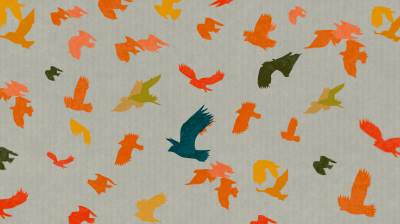 illustration of multi-coloured birds flying