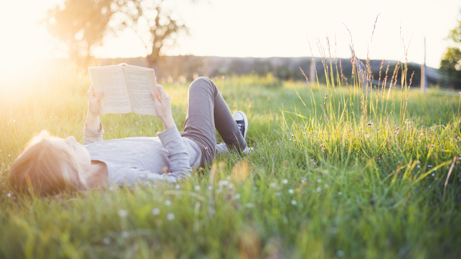 Girl reading a book outside header