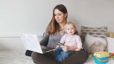 Young person online shopping from home