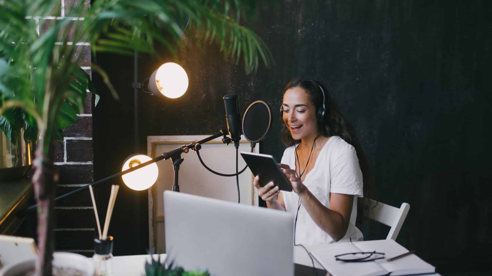 Young person podcasting while at home