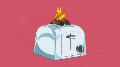 Illustration of burning toast in a toaster - burnout