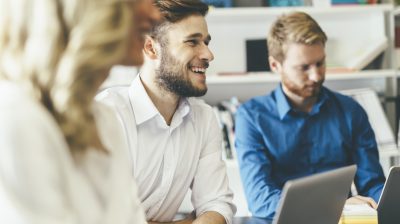 Cheerful coworkers in office