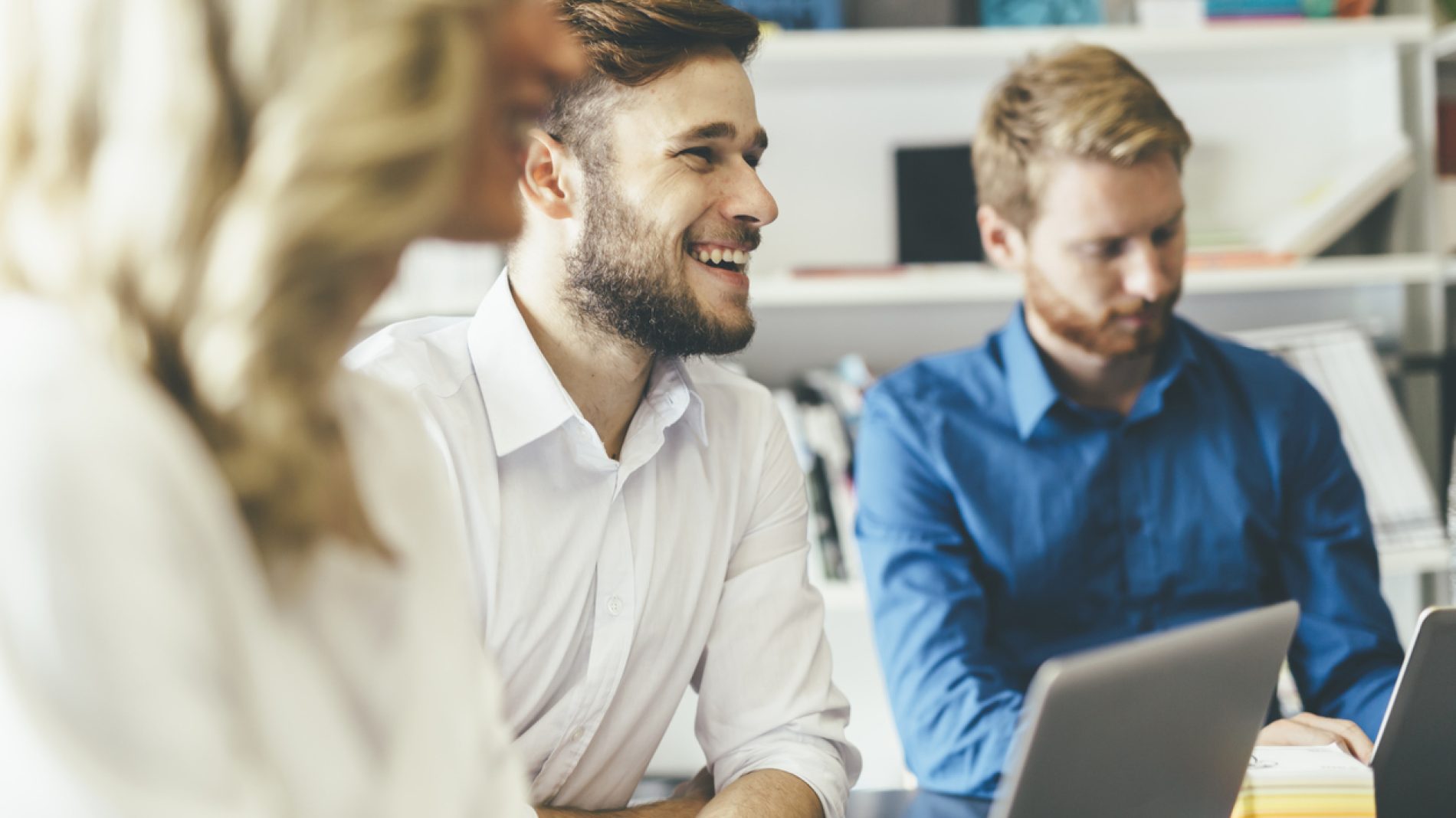 Cheerful coworkers in office