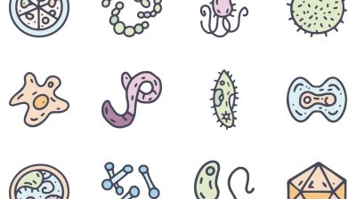 Bacteria and viruses color vector doodle icon set for web design and presentation isolated on background