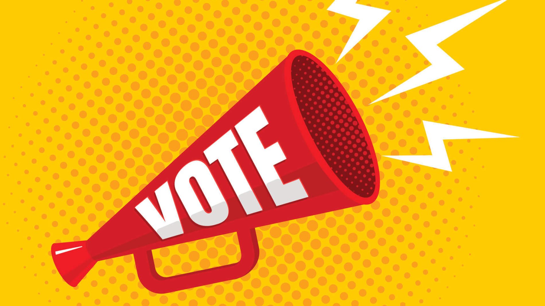 Megaphone with vote written on it against a yellow background