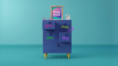 dresser with drawers labelled anxiety, ongoing stress, sleep, and low mood