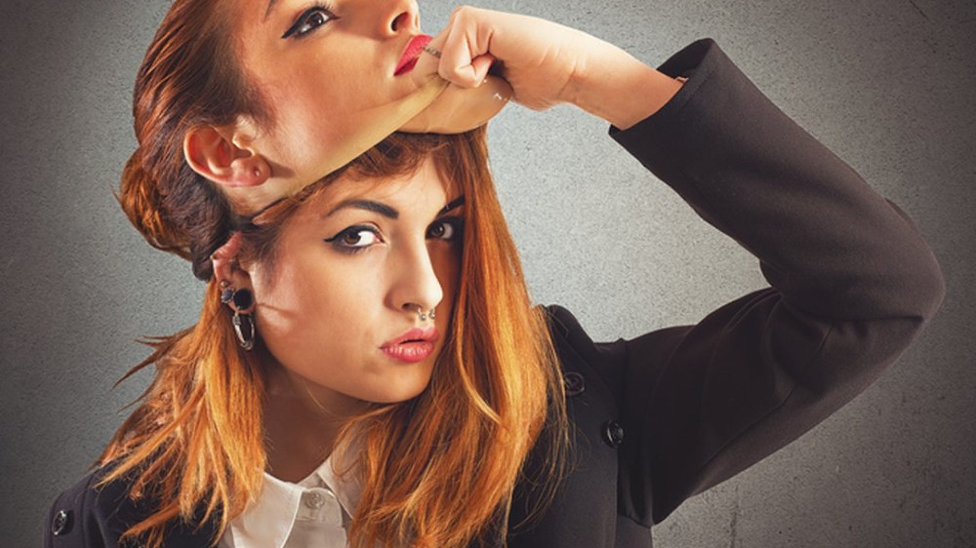 Alternative girl with piercing unmask a good girl
